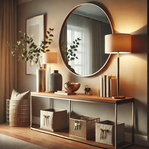 A chic console table in a modern entryway