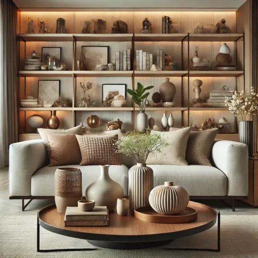 A balanced living room with curated accessories