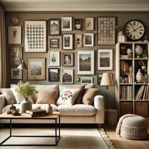 A cozy living space with personal decor elements