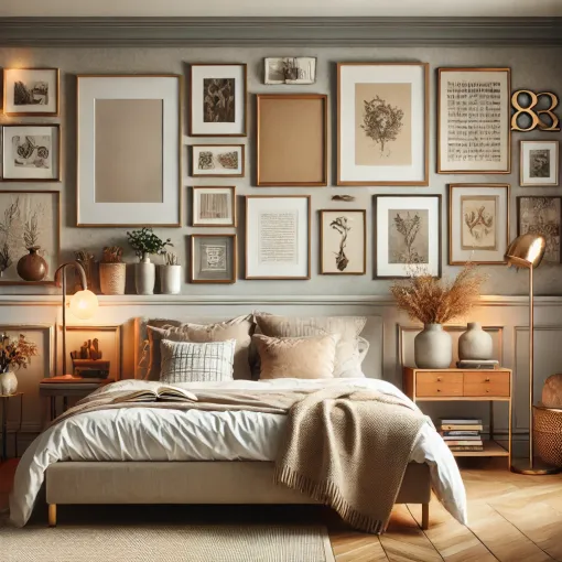 Bedroom with a personalized gallery wall and curated decor